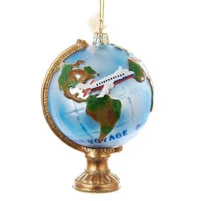 WHKA- Globe With Airplane Glass Ornament