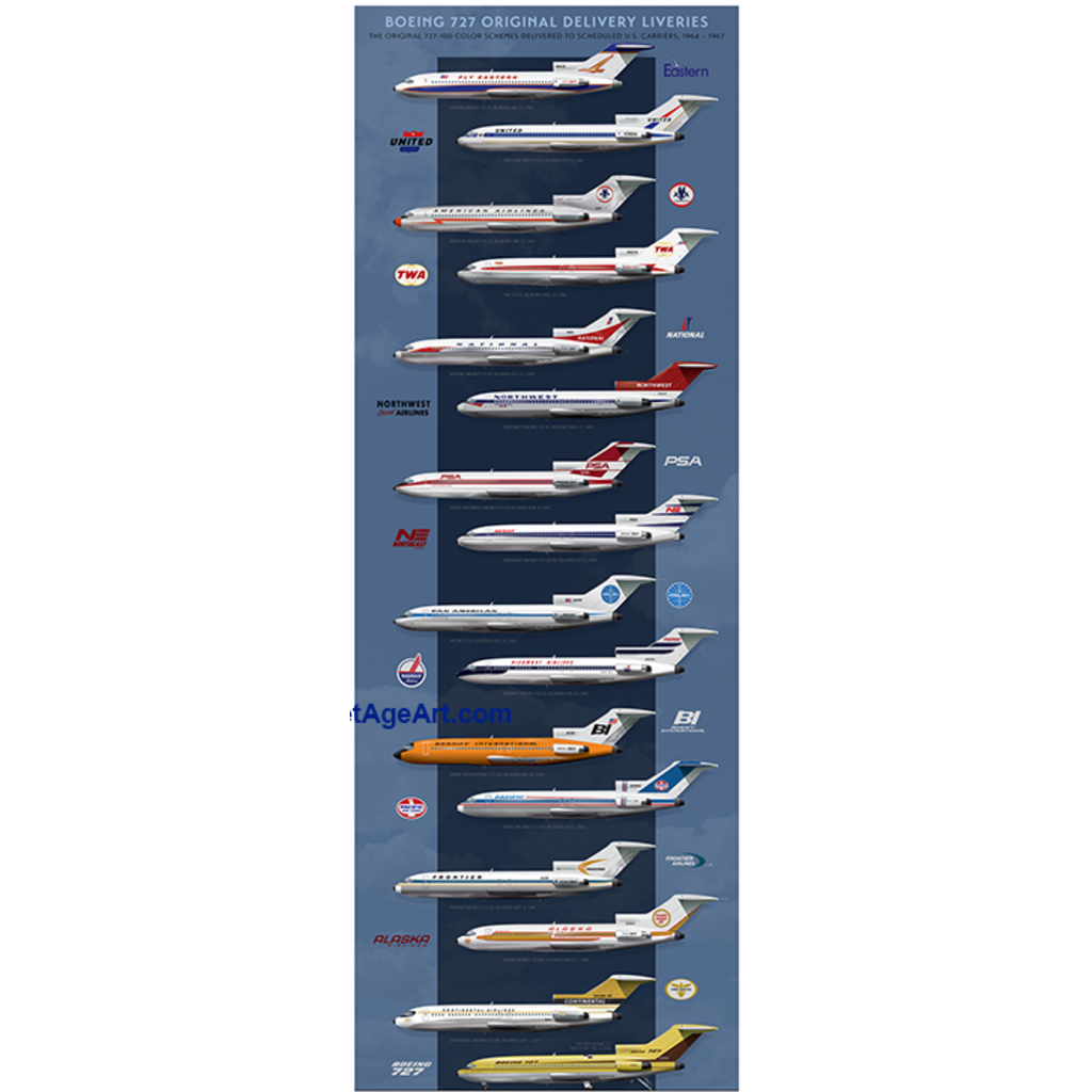 WHJAA Classic Boeing 727 All 16 Liveries Art Print