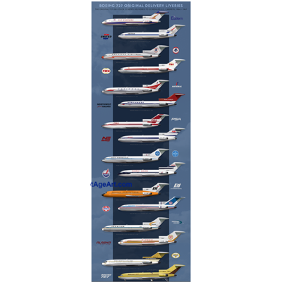 WHJAA Classic Boeing 727 All 16 Liveries Art Print