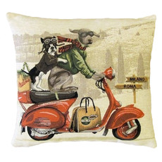 WHYW- Tapestry Cushion Cover Dogs on Red Scooter