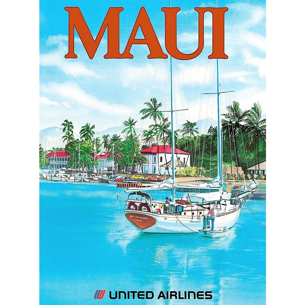 United Airlines Lahaina Maui Print 9 x 12