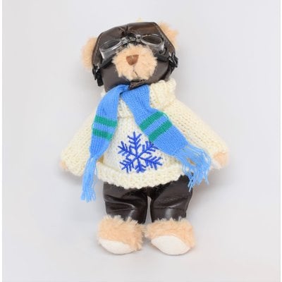 XMAS Pilot Bear Beige 8" Snowflake Sweater and Scarf