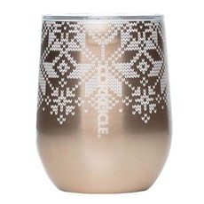 XMAS Corkcicle Stemless Cup 12oz Holiday Fairisle Gold