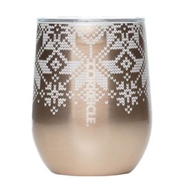 XMAS Corkcicle Stemless Cup 12oz Holiday Fairisle Gold