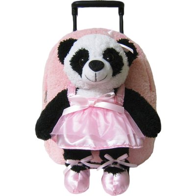 WH1KK- Pink Ballet Panda Rolling Backpack w/ Removable Plush^