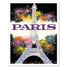 Fly to Paris Eiffel Tower Fireworks Print 9x12