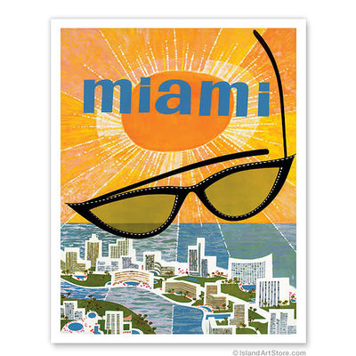 Fly to Sunny  Miami - Sunglasses Print 9 x 12