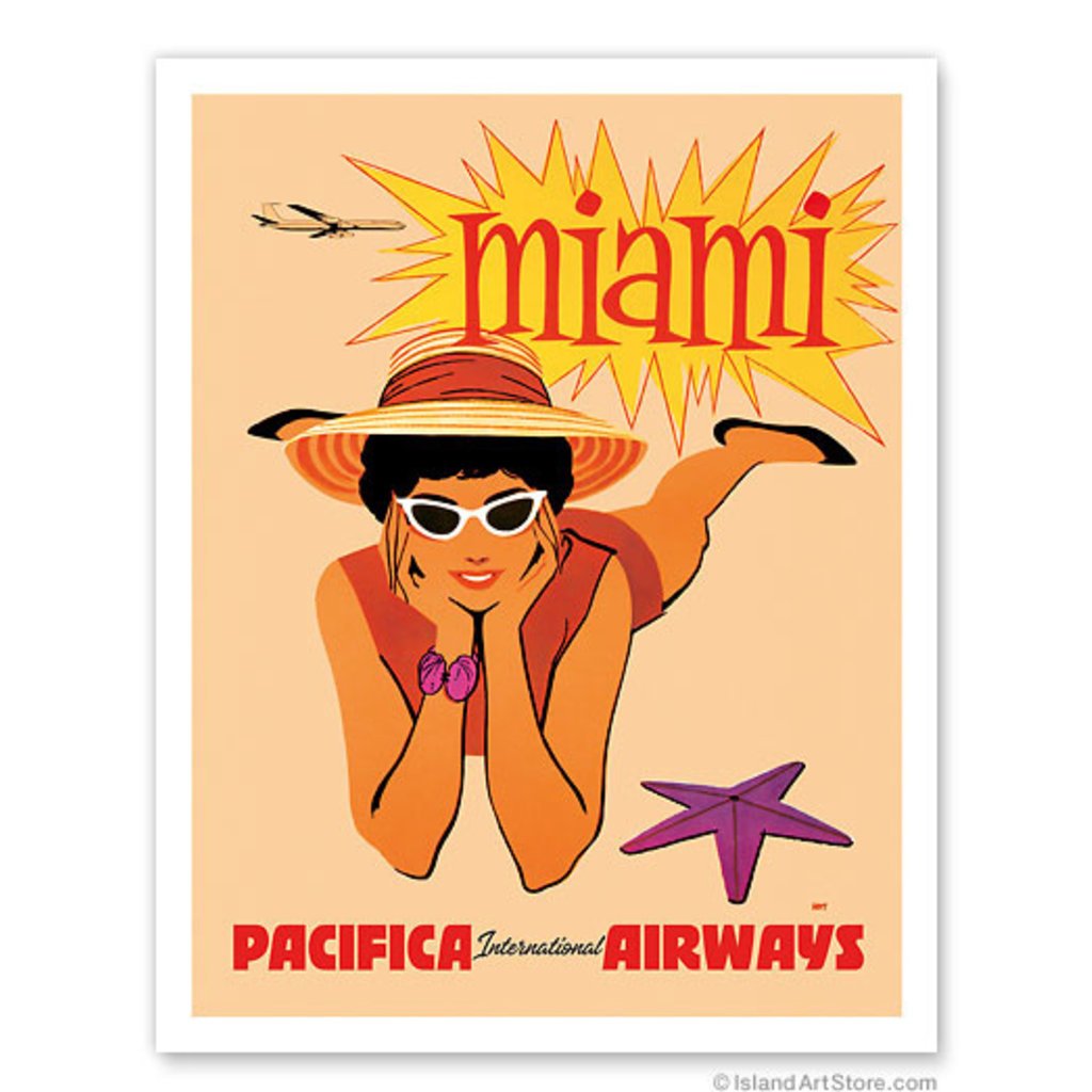 Miami Florida - Airlines Travel Print 9 x 12