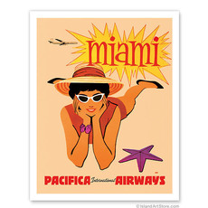 Miami Pacifica Airways Travel Print 9 x 12