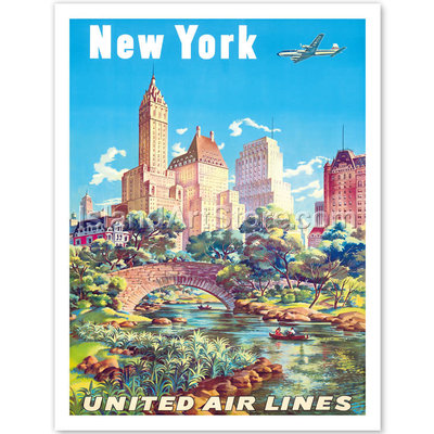 United Airlines Central Park New York Print 9 x 12