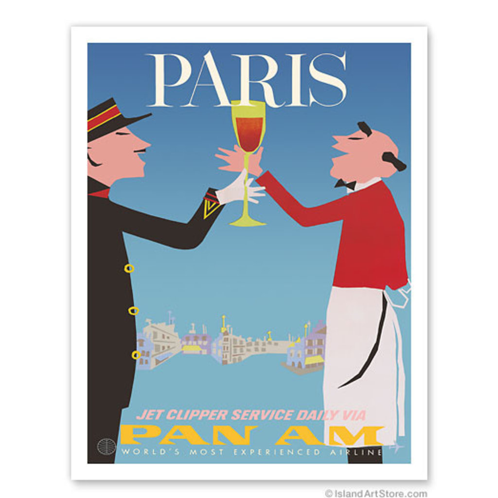 Pan Am Glass of Wine Paris France Print 9x12