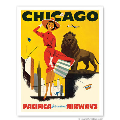 The Windy City Chicago AirlinesTravel Print 9 x 12