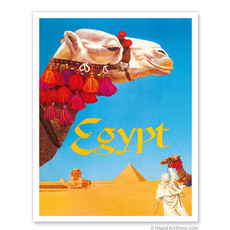 Fly to Egypt -Camels, Pyramid Print 9 x 12