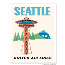 United Airlines Seattle Space Needle Print 9x12