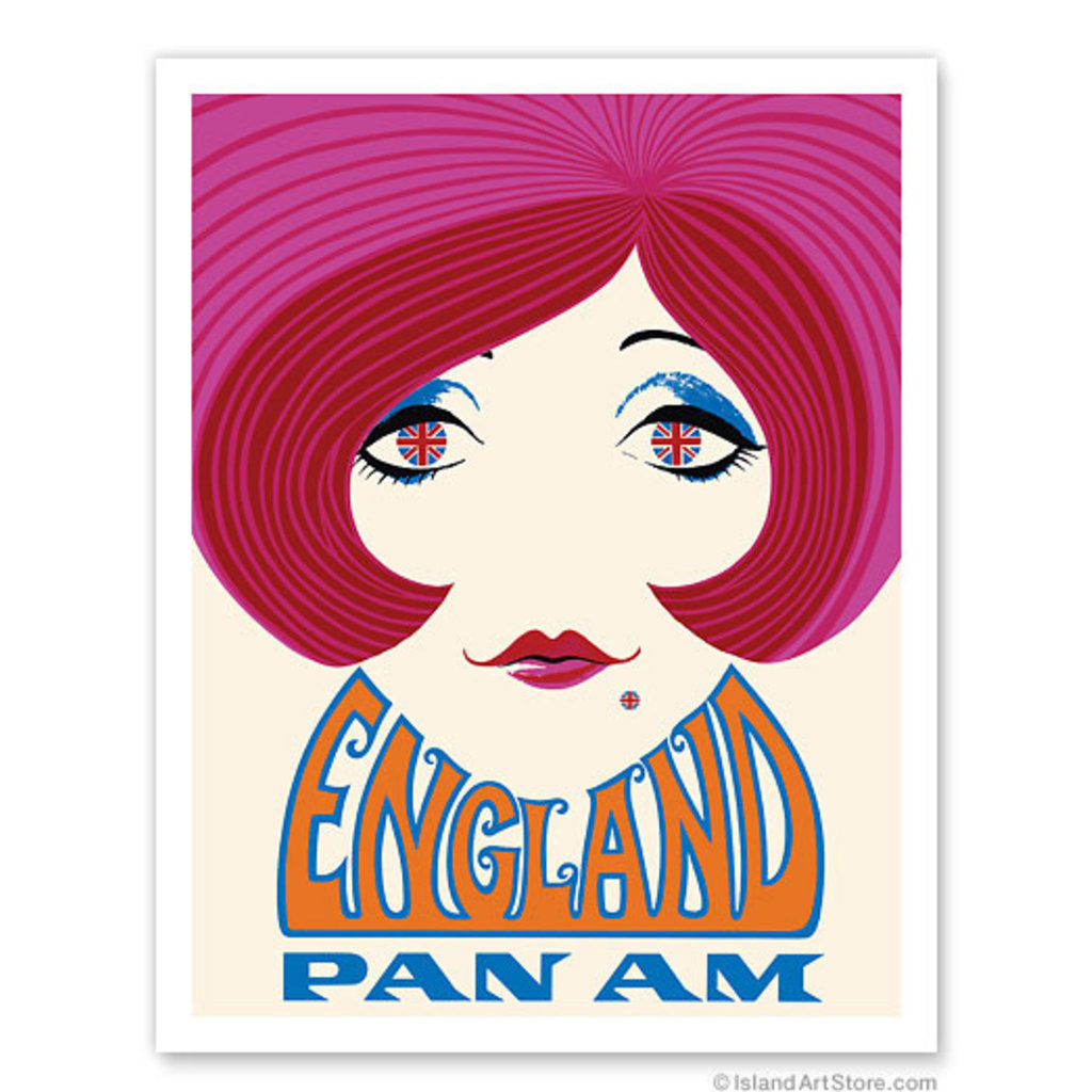 Pan Am England  Red Head Girl 1960's Print 9 x 12