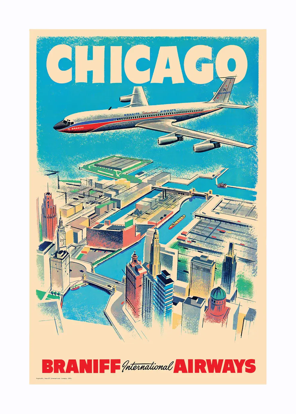Poster: Braniff Chicago, 1960s 'Aerial View' ✈️ - Planewear