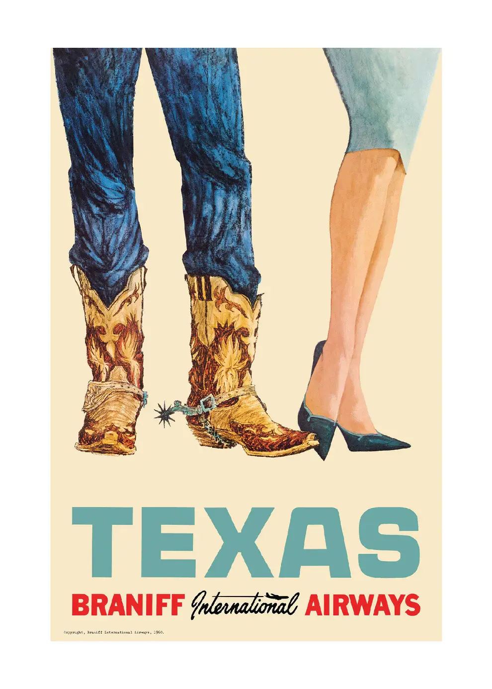 Poster: Braniff Texas, 1960s 'Cow Boots' ✈️ - Planewear