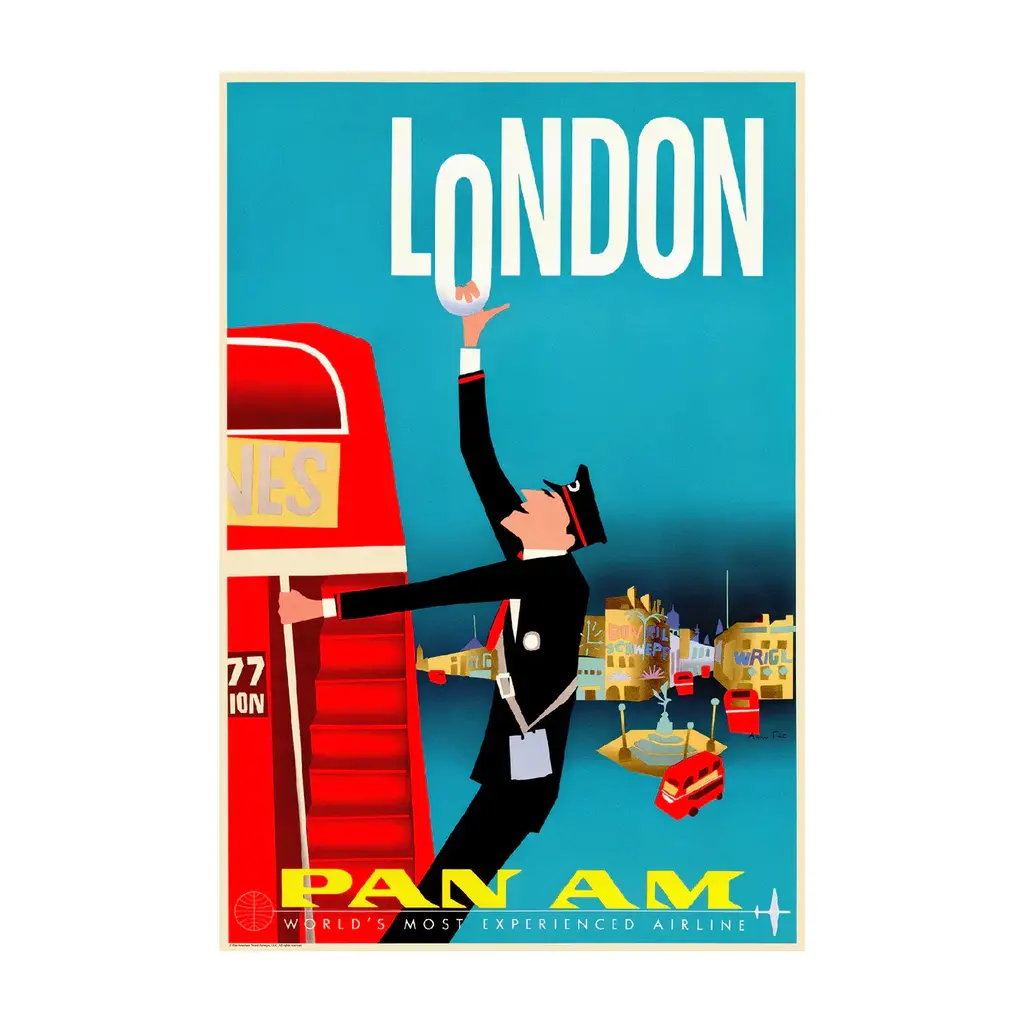 WHSTB- Pan Am London , 1950s 'Red Double Decker' Mini Poster
