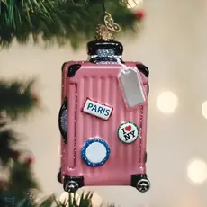 WHOWC- Old World Christmas Rolling Suitcase Pink Ornament