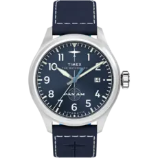 WH1TX- Timex Pan Am Waterbury Auto Blue Dial Blue Strap Watch