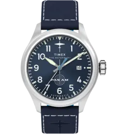 WH1TX- Timex Pan Am Waterbury Auto Blue Dial Blue Strap Watch