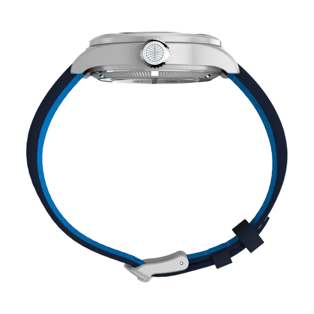 WH1TX- Timex Pan Am Waterbury Auto Blue Dial Blue Strap Watch