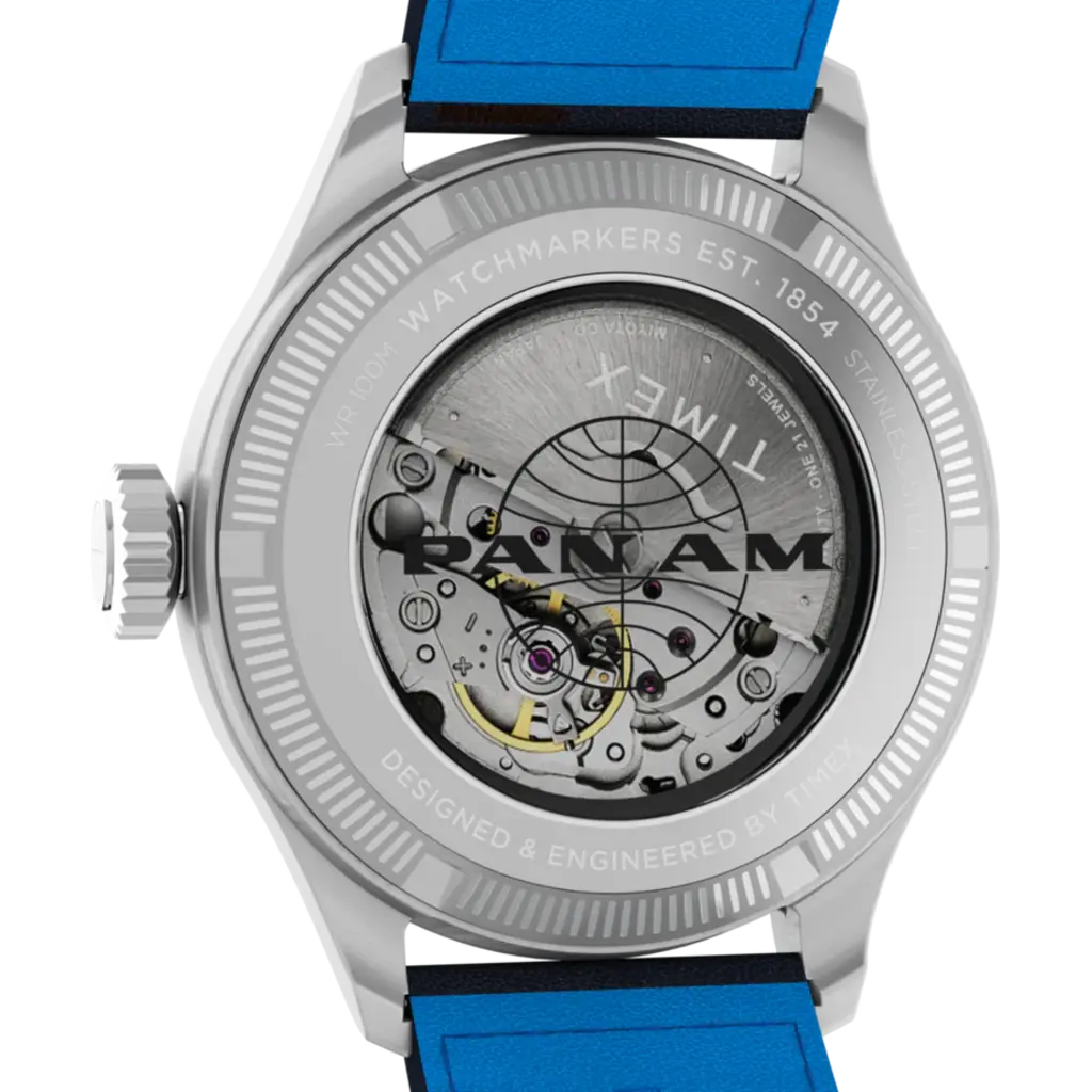 WH1TX- Timex Pan Am Waterbury Auto Blue Dial Blue Strap Watch