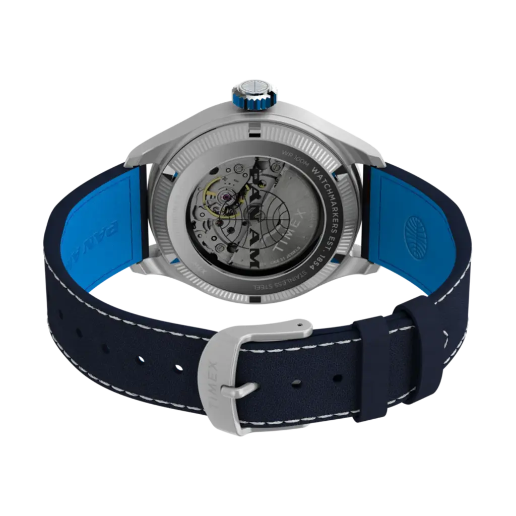 WH1TX- Timex Pan Am Waterbury Auto Blue Dial Blue Strap Watch