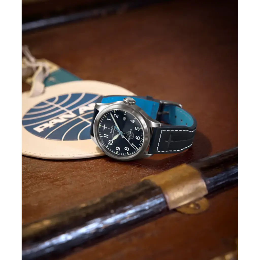 WH1TX- Timex Pan Am Waterbury Auto Blue Dial Blue Strap Watch