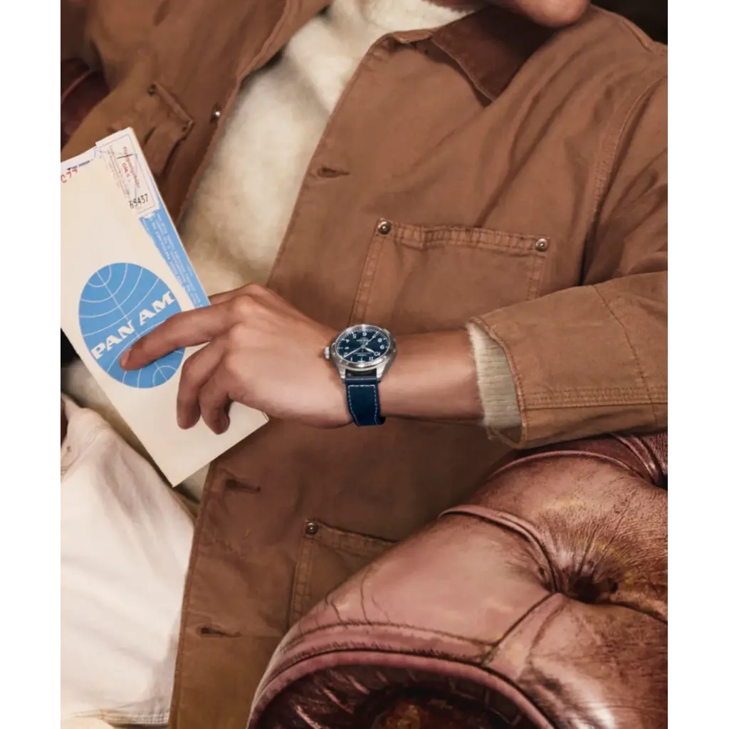 WH1TX- Timex Pan Am Waterbury Auto Blue Dial Blue Strap Watch