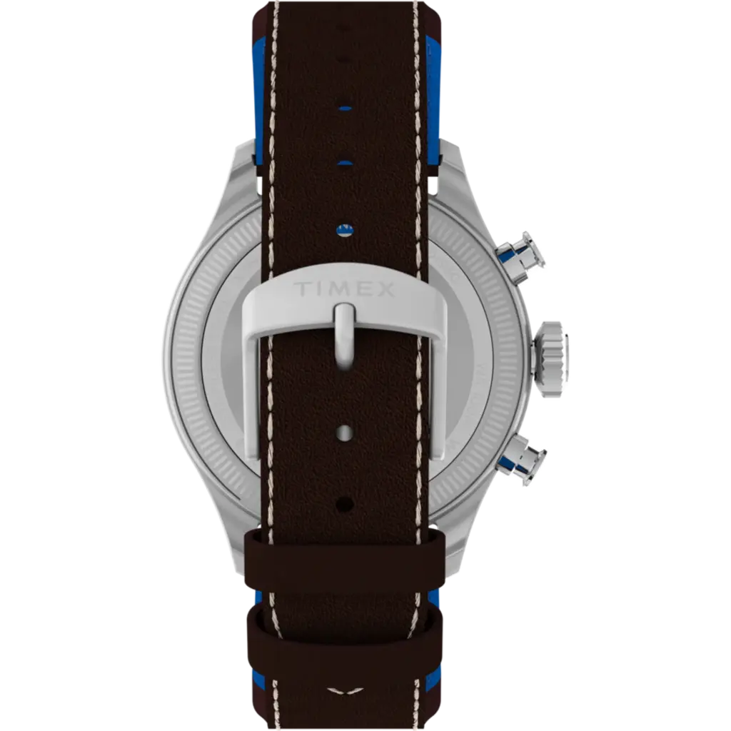 WH1TX- Timex Pan Am Waterbury Chrono Silver Dial Brown Strap Watch