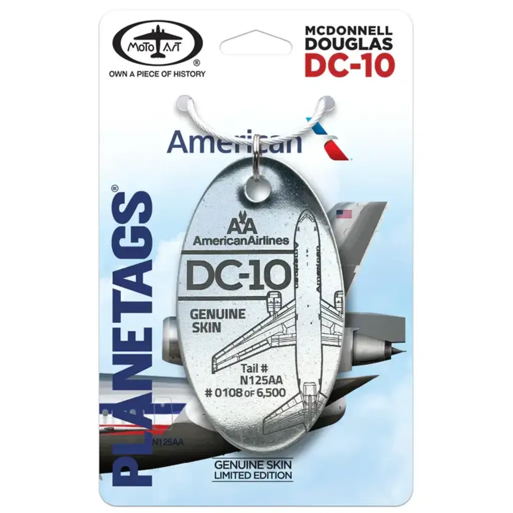 Plane Tag American DC-10  Polished Metal