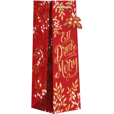 XMAS Eat Drink be Merry Christmas Gift Wine Bottle Tote Bag