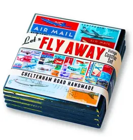 WHCR- Vintage Airplane Collage Coaster Set