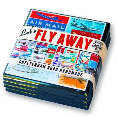 WHCR- Vintage Airplane Collage Coaster Set