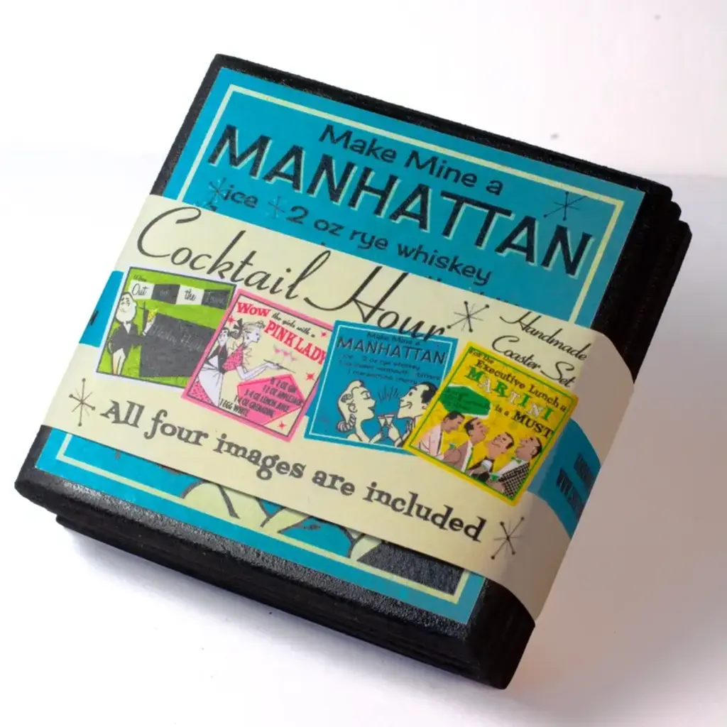 WHCR- Retro Cocktail Hour Recipe Coaster Set