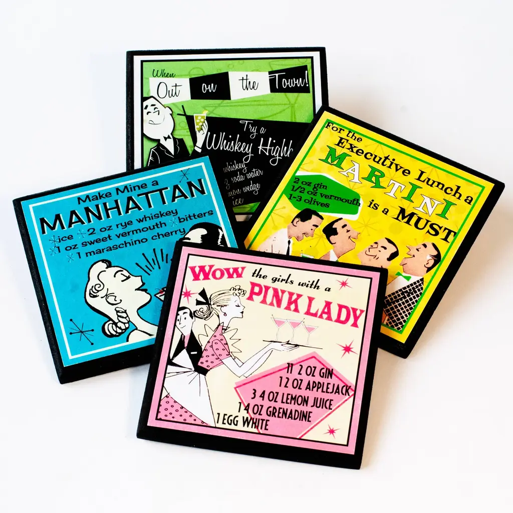 WHCR- Retro Cocktail Hour Recipe Coaster Set