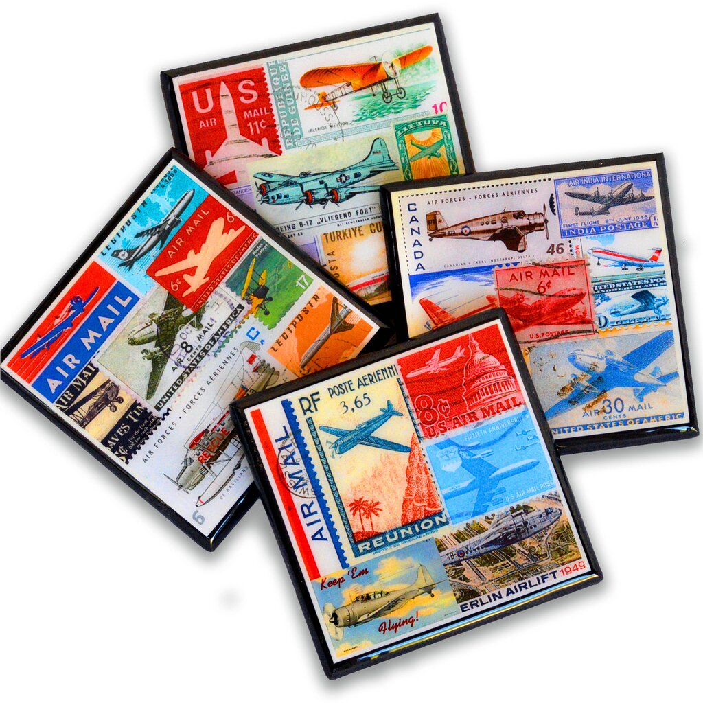 WHCR- Vintage Airplane Collage Coaster Set