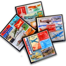 WHCR- Vintage Airplane Collage Coaster Set