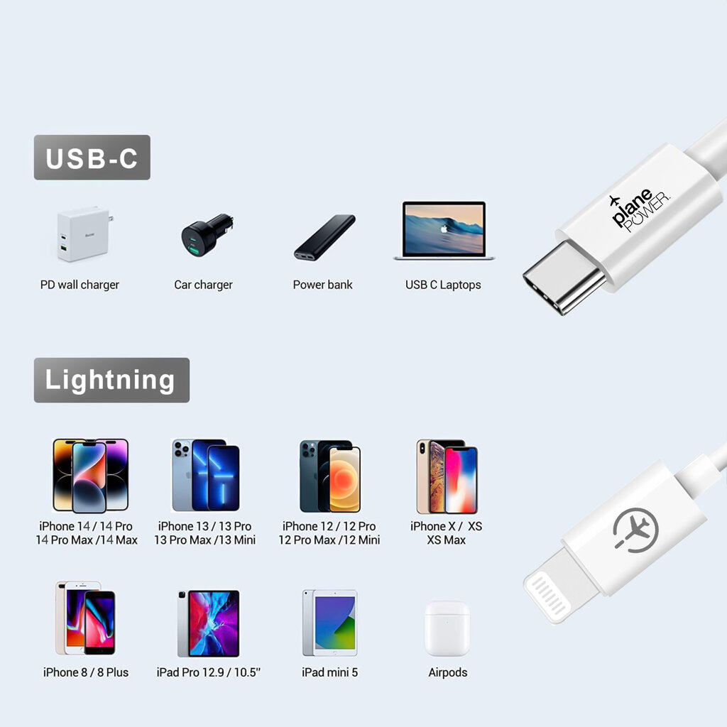 Plane Power Lightning to USB-C Cable