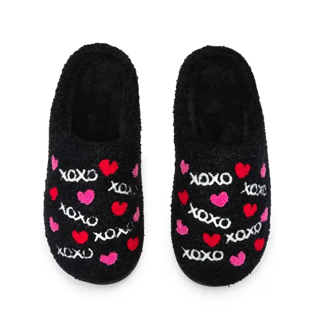 VAL Xoxo & Hearts Black Valentines Slippers