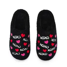 VAL Xoxo & Hearts Black Valentines Slippers