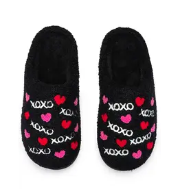 VAL Xoxo & Hearts Black Valentines Slippers