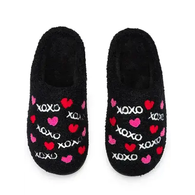 VAL Xoxo & Hearts Black Valentines Slippers