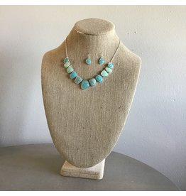 Blue Sea Opal Gem Necklace & Earring Set N1736MT