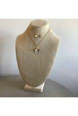 Two Tone Pearl Charm Necklace & Earring Set N541TT