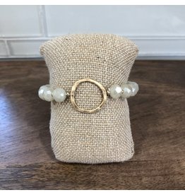 Gold Circle White Bead Bracelet B1472WH