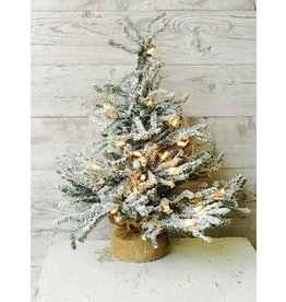 Pine Snow Tree Burlap w/Clear Lights 18” XE6561