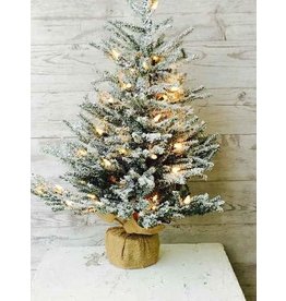 Pine Snow Tree Burlap w/Clear Lights 24” XE6562