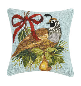 Holiday quail with pear hooked pillow